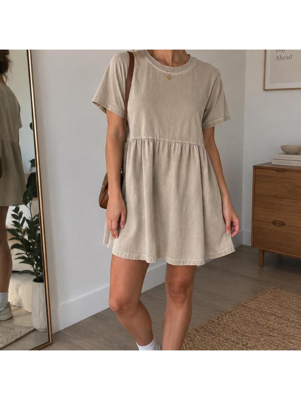 BP. Beige Babydoll Mini Dress | Casual Everyday T-Shirt Dress